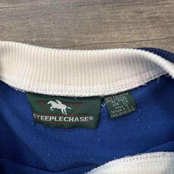 Vintage Steeplechase Blue‎ Striped Double Neck Crewneck Sweatshirt Men Size XXL - Picture 6 of 8